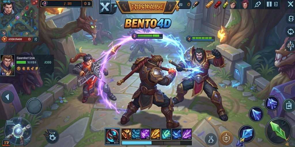 Tampilan seru dalam pertempuran gameplay MOBA BENTO4D.