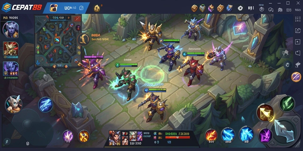 Screenshot gameplay CEPAT88 menampilkan pertarungan seru strategi MOBA.
