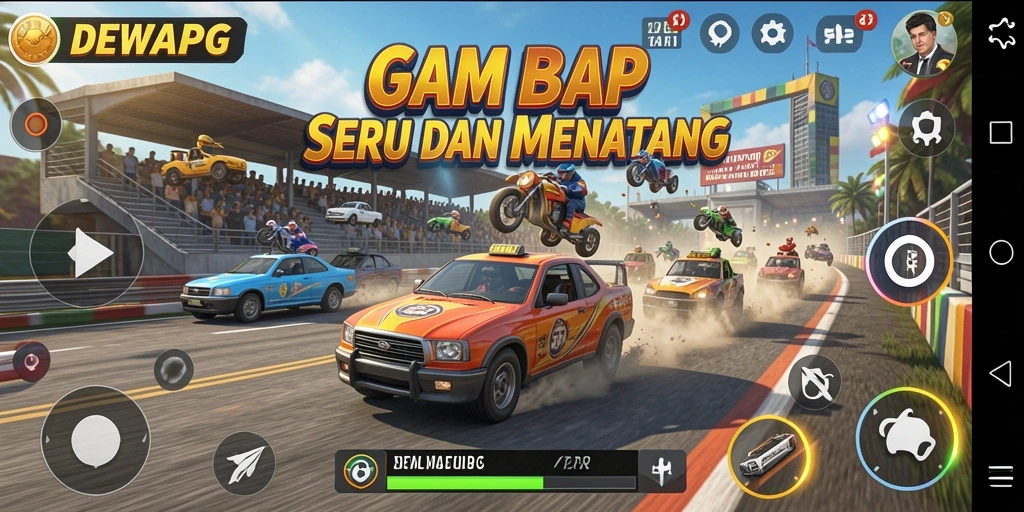 Gameplay seru balapan mobil dalam DEWAPG