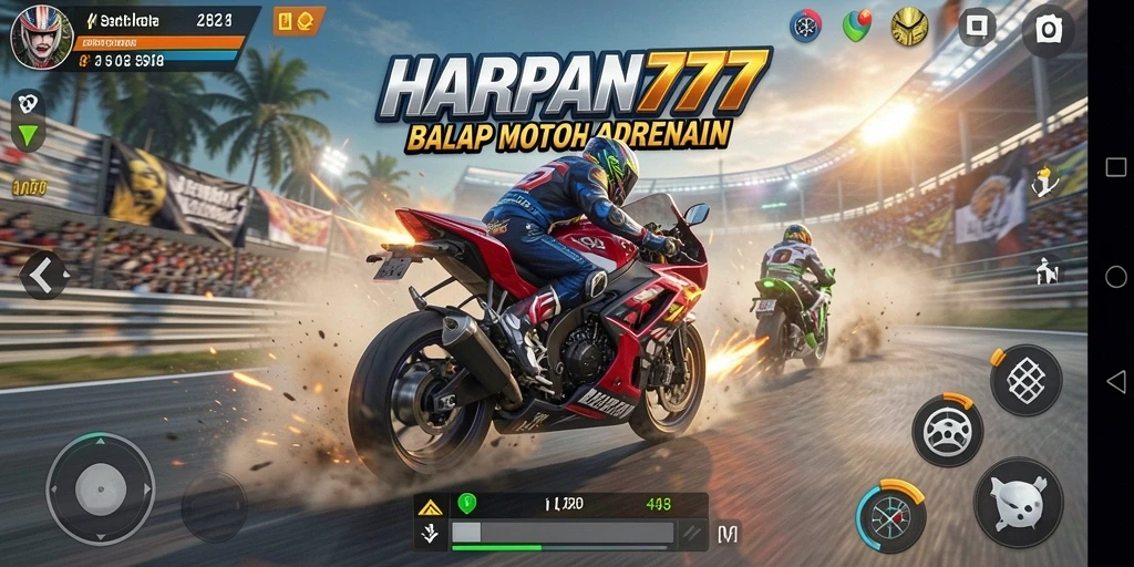Gameplay mendebarkan dari balapan motor cepat.