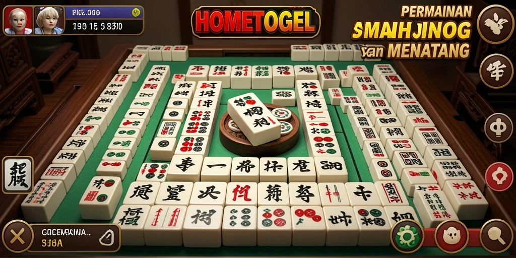 Tampilan gameplay seru dalam HOMETOGEL dengan banyak tantangan Mahjong.