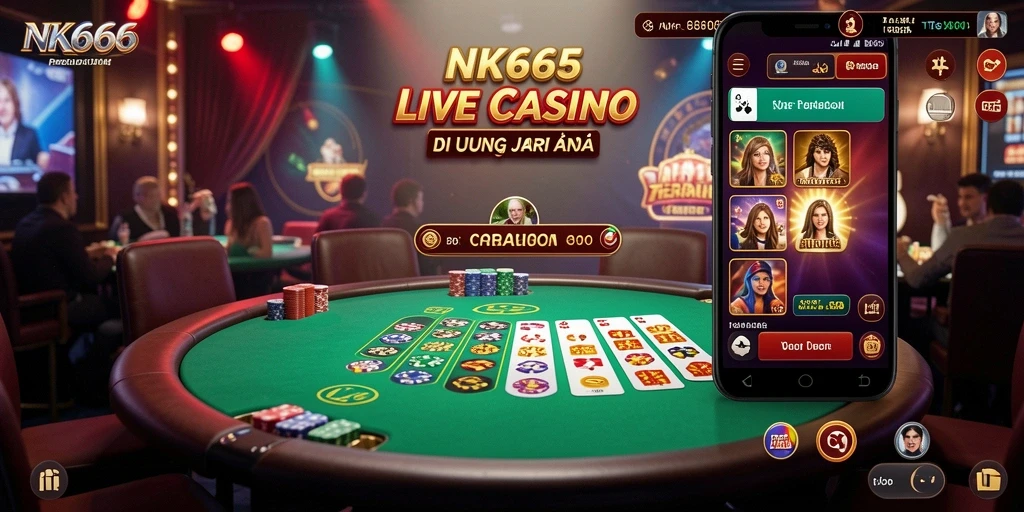 Screenshot gameplay NK666 yang menampilkan dealer langsung dan interaksi permainan.