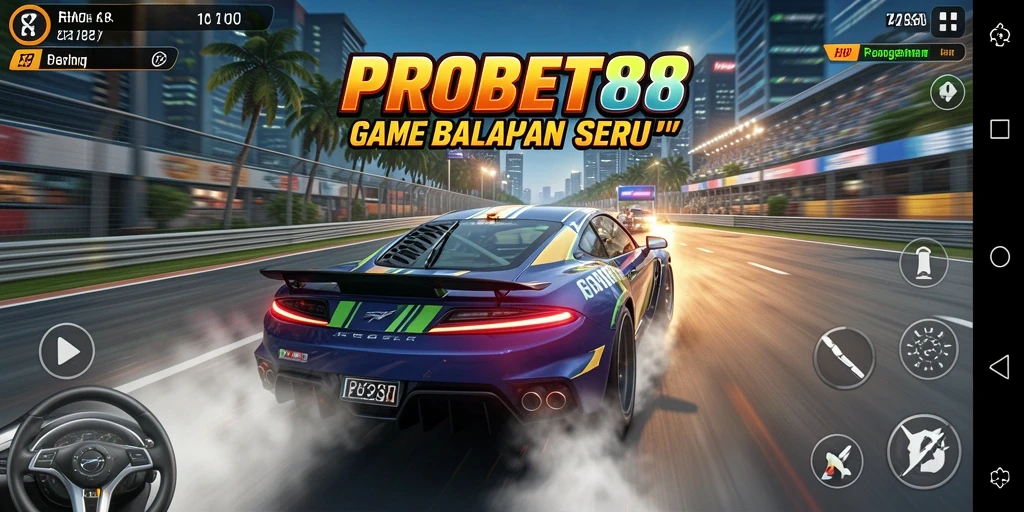 Screenshot gameplay PROBET88 yang menampilkan aksi balapan mendebarkan.