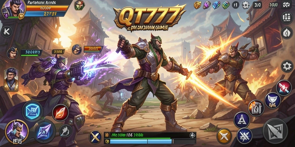 Tampilan seru gameplay QT777 saat pertarungan berlangsung.