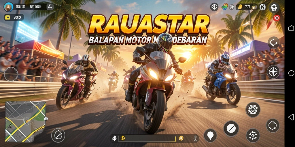 Tampilan mendebarkan gameplay RAJASTAR saat balapan motor.