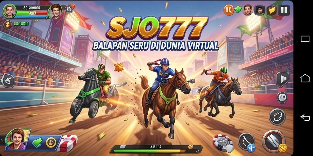 Screenshot gameplay SJO777 menunjukkan aksi balapan yang mendebarkan.