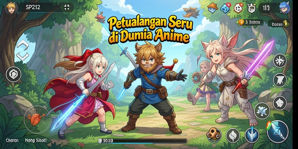 Tampilan gameplay SP212 yang penuh aksi dan warna-warni.