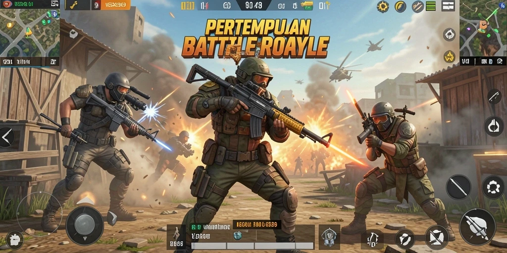 Tangkapan layar menunjukkan momen epic dalam pertempuran Battle Royale.