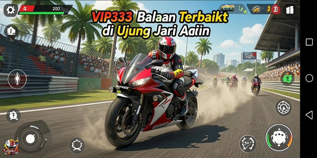 Screenshot utama VIP333 menampilkan aksi balapan motor yang mendebarkan.